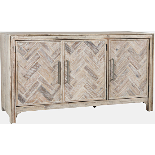 Gramercy 60" 3 Door Chevron Accent Cabinet in Brushed Grey Wash